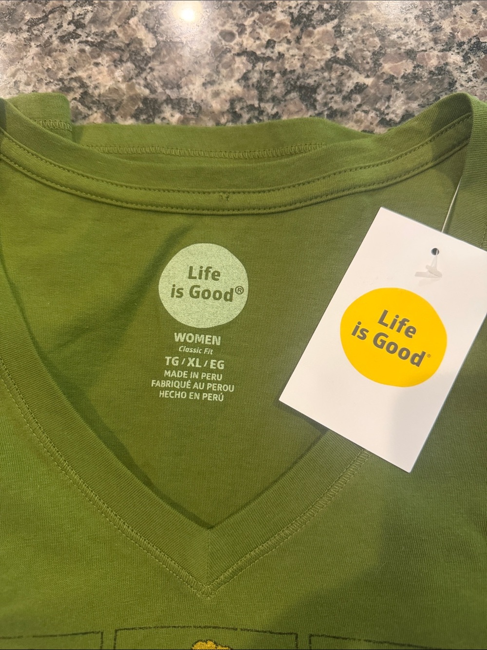 Life Is Good Olive Green V-Neck Tee with Floral Triptych - Picture 2 of 3